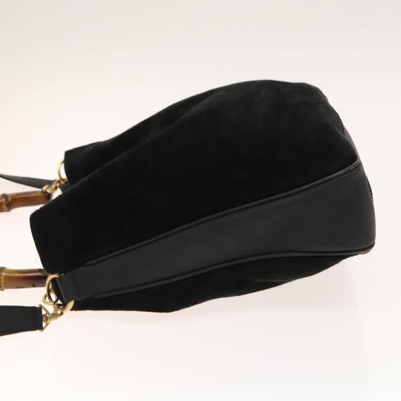 GUCCI Bamboo Shoulder Bag Suede Black Gold 01 1705 01 1705 - Picture 5 of 12